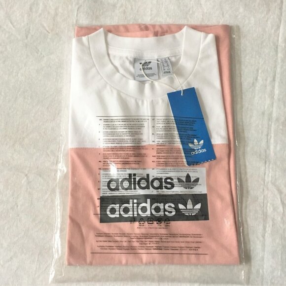 ADIDAS Originals tee short sleeve top white pink black trefoil t-shirt sz s nwt - Picture 11 of 11